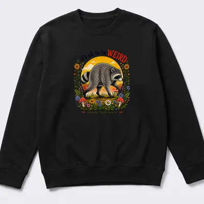 Vintage illustrated Raccoon Jimothy t-shirt with colorful text — printed on a unisex sweatshirt