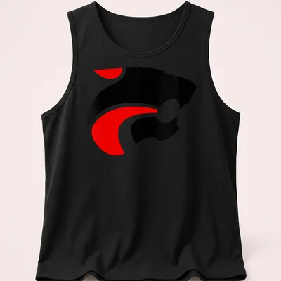 Minimalist jaguar head logo in black, red, and white for Jackson Memorial Jaguars. — printed on a tank top