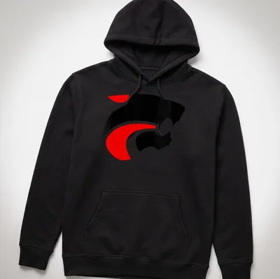 Minimalist jaguar head logo in black, red, and white for Jackson Memorial Jaguars. — printed on a unisex hoodie