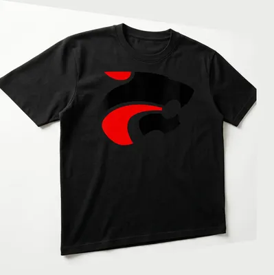 Minimalist jaguar head logo in black, red, and white for Jackson Memorial Jaguars. — printed on a unisex t-shirt (angled view)