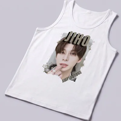 Digital art portrait of Jiho from KPOP Boy Group with bold text. — printed on a tank top