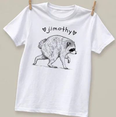 Line-art of a cute short spined raccoon with the name 'jimothy' in black and white