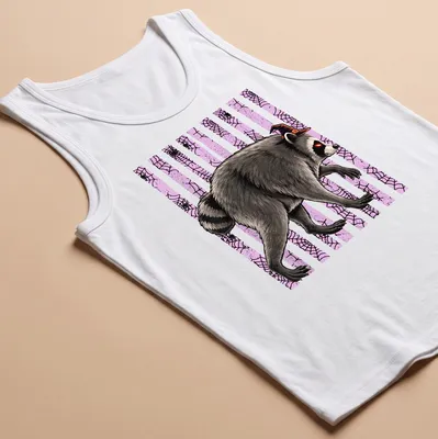 Cartoon raccoon in a witch hat with the text 'Jimothy Halloween' — printed on a tank top