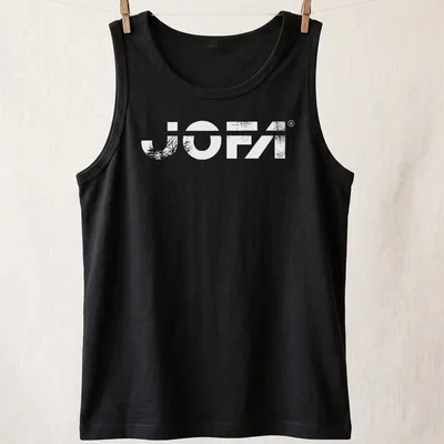 Vintage distressed Jofa hockey logo t-shirt in black and white — printed on a tank top