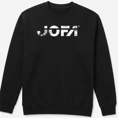 Vintage distressed Jofa hockey logo t-shirt in black and white — printed on a unisex sweatshirt