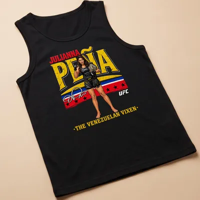 Bold graphic of Julianna Peña with her name on a sports — printed on a tank top