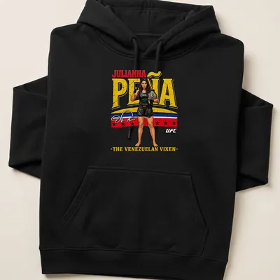 Bold graphic of Julianna Peña with her name on a sports — printed on a unisex hoodie
