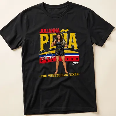 Bold graphic of Julianna Peña with her name on a sports — printed on a unisex t-shirt