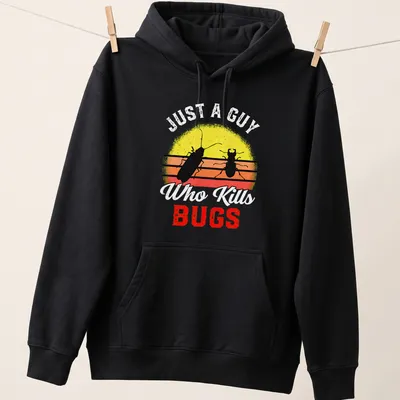 Retro sunset t-shirt featuring bold text and insect graphics. — printed on a unisex hoodie