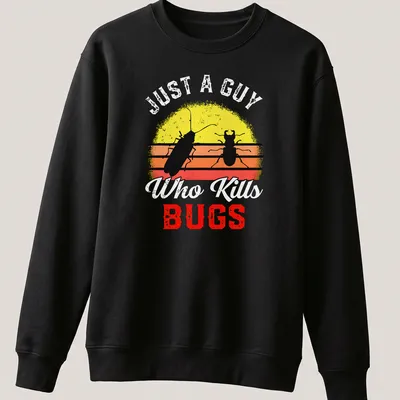 Retro sunset t-shirt featuring bold text and insect graphics. — printed on a unisex sweatshirt