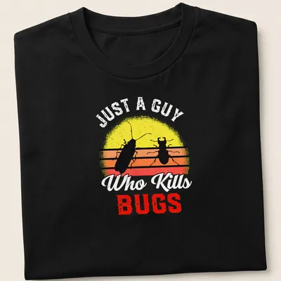 Retro sunset t-shirt featuring bold text and insect graphics. — printed on a unisex t-shirt
