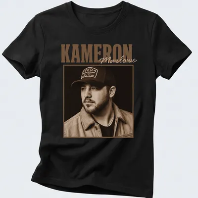 Vintage sepia portrait of Kameron Marlowe in brown, beige, and black. — printed on a women's shirt