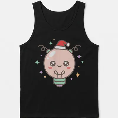 Kawaii Christmas light bulb character in bright colors for the holiday season — printed on a tank top