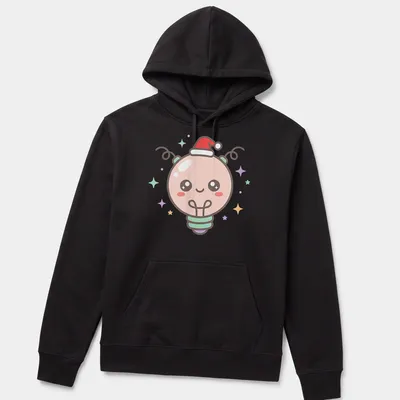 Kawaii Christmas light bulb character in bright colors for the holiday season — printed on a unisex hoodie