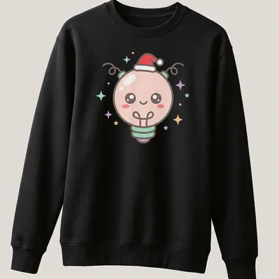 Kawaii Christmas light bulb character in bright colors for the holiday season — printed on a unisex sweatshirt