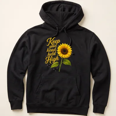 Floral t-shirt with a detailed sunflower and inspiring text in vibrant colors — printed on a unisex hoodie