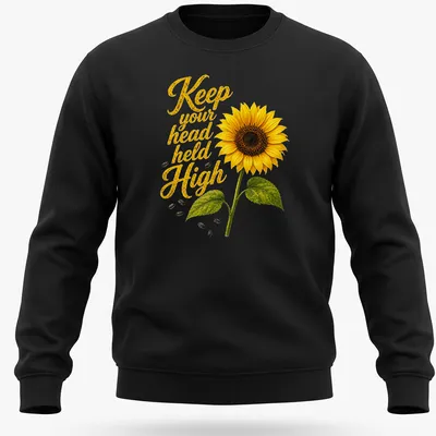 Floral t-shirt with a detailed sunflower and inspiring text in vibrant colors — printed on a unisex sweatshirt