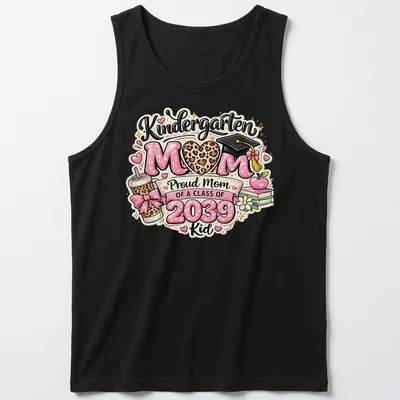 Cute colorful design featuring leopard heart and graduation cap with proud mom text. — printed on a tank top