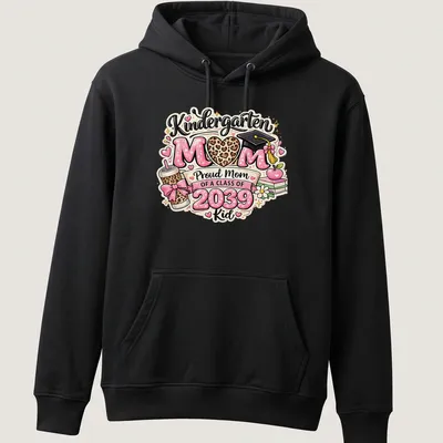 Cute colorful design featuring leopard heart and graduation cap with proud mom text. — printed on a unisex hoodie