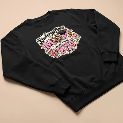 Cute colorful design featuring leopard heart and graduation cap with proud mom text. — printed on a unisex sweatshirt