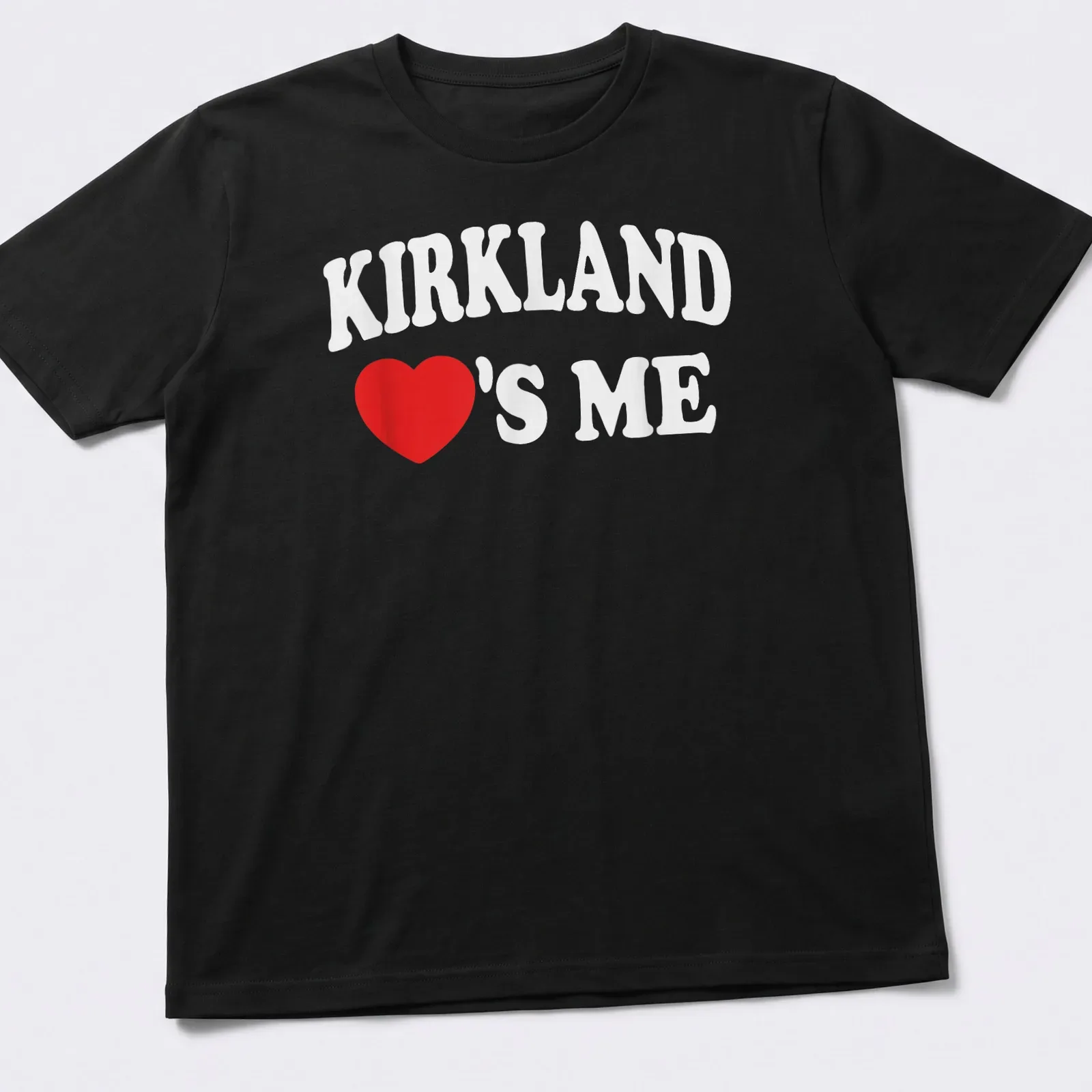 Bold red heart graphic with playful lettering on a white — printed on a unisex t-shirt