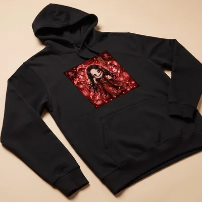 Kawaii illustration of Kuchi-Sake-Onna with vibrant colors on a cute — printed on a unisex hoodie