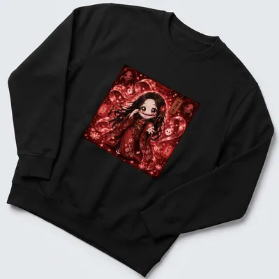 Kawaii illustration of Kuchi-Sake-Onna with vibrant colors on a cute — printed on a unisex sweatshirt
