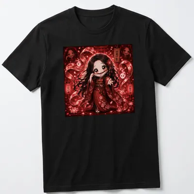 Kawaii illustration of Kuchi-Sake-Onna with vibrant colors on a cute t-shirt