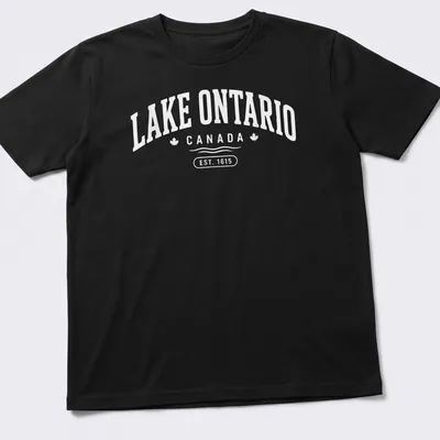 Vintage print of Lake Ontario Canada established 1615 on white background