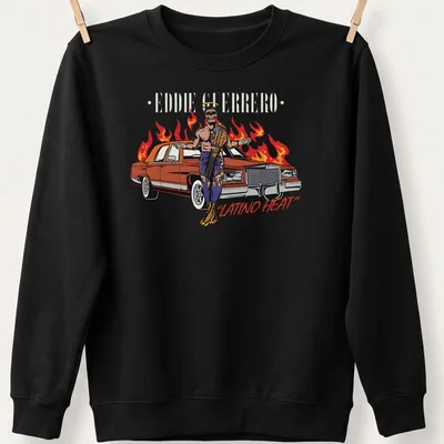 Vintage street art style t-shirt featuring Eddie Guerrero with the text Latino Heat — printed on a unisex sweatshirt