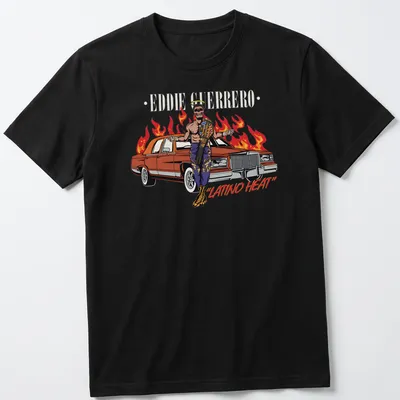 Vintage street art style t-shirt featuring Eddie Guerrero with the text Latino Heat — printed on a unisex t-shirt