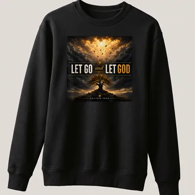 Inspirational T-shirt featuring the phrase 'LET GO and LET GOD' with a dramatic tree design. — printed on a unisex sweatshirt