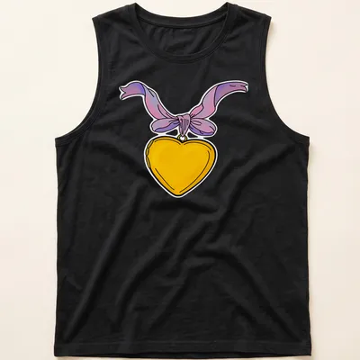 Colorful cartoon heart locket with ribbon and Taurus-themed text — printed on a tank top