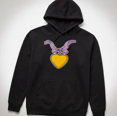 Colorful cartoon heart locket with ribbon and Taurus-themed text — printed on a unisex hoodie