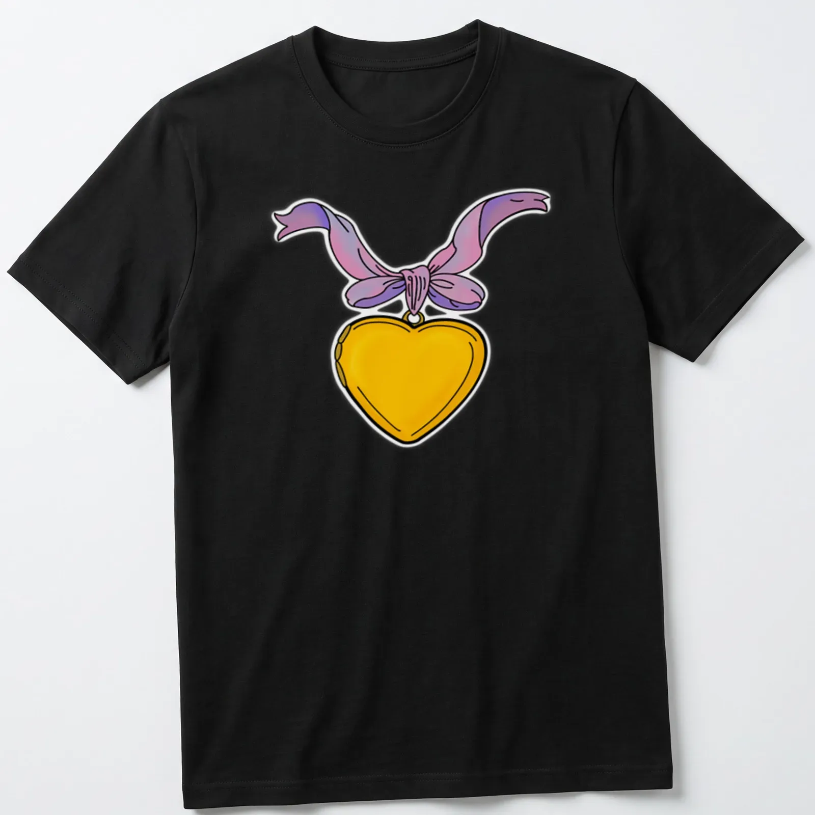 Colorful cartoon heart locket with ribbon and Taurus-themed text — printed on a unisex t-shirt