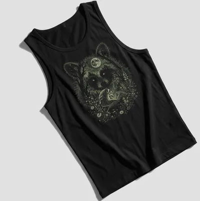 Raccoon under a magic moon in forest fantasy style with vibrant colors — printed on a tank top