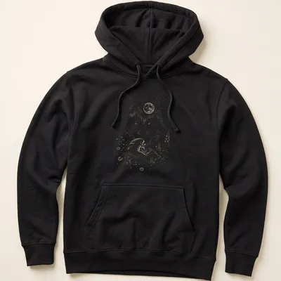 Raccoon under a magic moon in forest fantasy style with vibrant colors — printed on a unisex hoodie