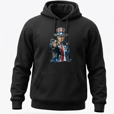 Graffiti-style shirt featuring Uncle Sam Trump with the text MAKE ART — printed on a unisex hoodie