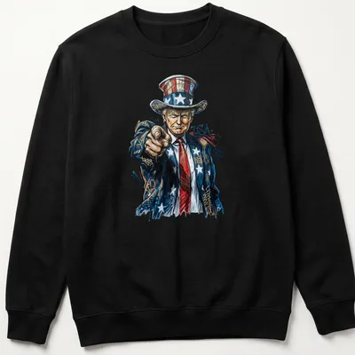 Graffiti-style shirt featuring Uncle Sam Trump with the text MAKE ART — printed on a unisex sweatshirt