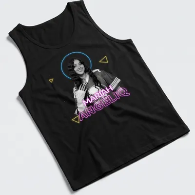 Illustration of Mariah AngelIQ in modern aesthetic design with colorful text. — printed on a tank top