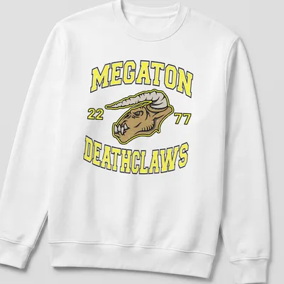 Bold graphic t-shirt featuring Deathclaw and the text MEGATON 22 77 — printed on a unisex sweatshirt