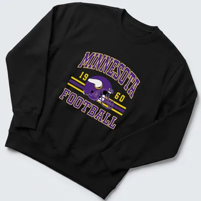 Vintage Minnesota football helmet graphic with retro styling in purple and yellow — printed on a unisex sweatshirt