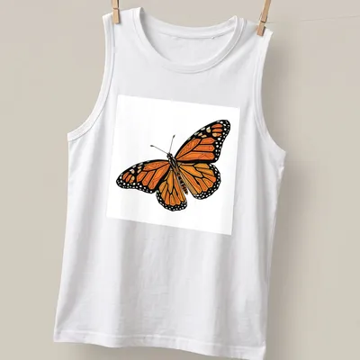 Geometric orange and black Monarch butterfly illustration on a — printed on a tank top