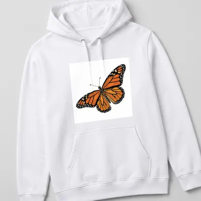 Geometric orange and black Monarch butterfly illustration on a — printed on a unisex hoodie