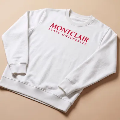 Montclair State University Red Hawks logo T-shirt in red and white — printed on a unisex sweatshirt