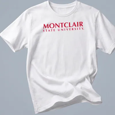 Montclair State University Red Hawks logo T-shirt in red and white