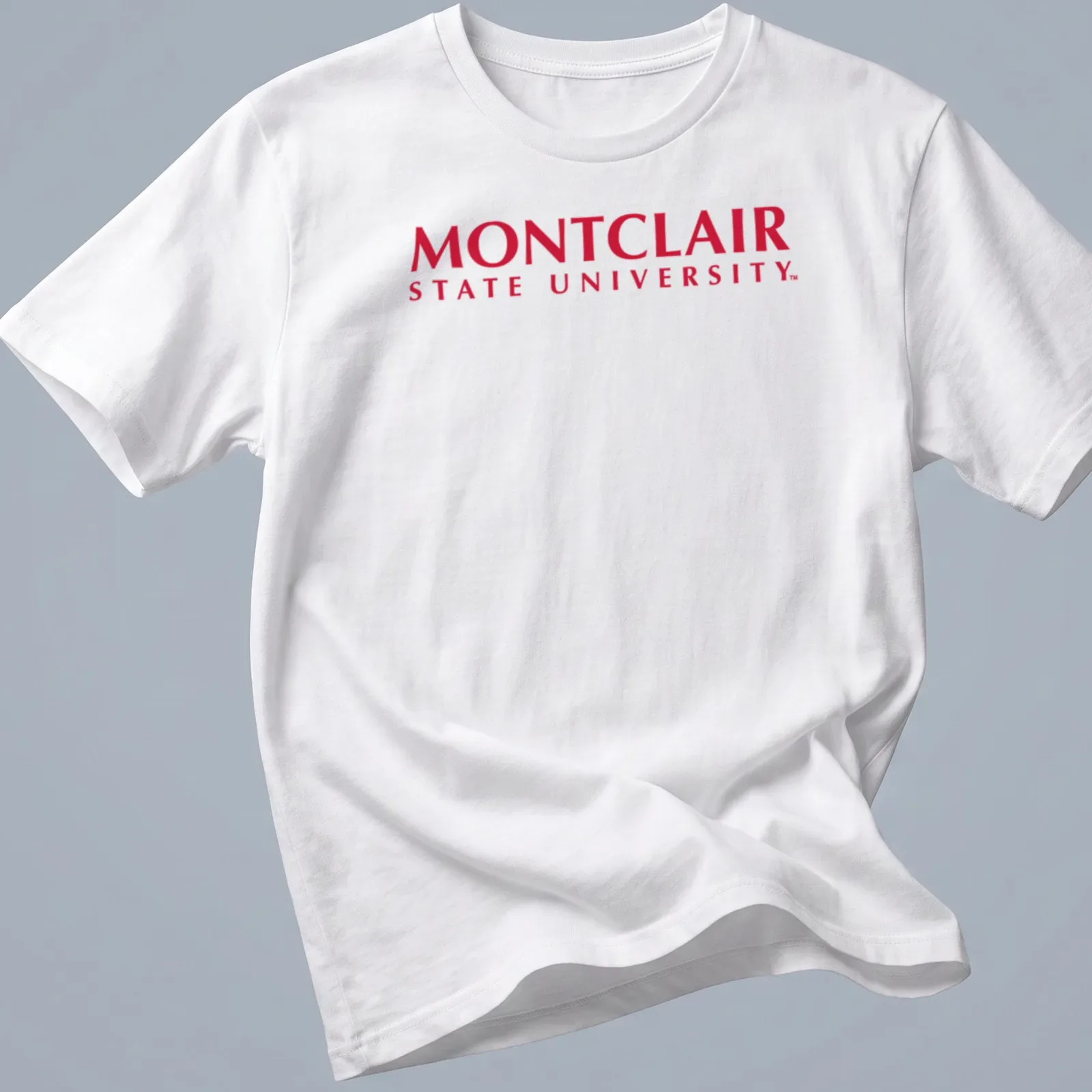 Montclair State University Red Hawks logo T-shirt in red and white — printed on a unisex t-shirt