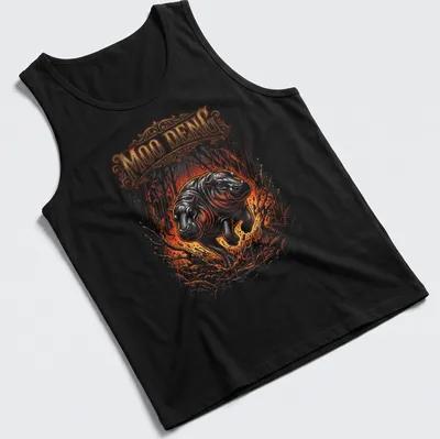 Illustration of Moo Deng with tigers in a jungle environment — printed on a tank top