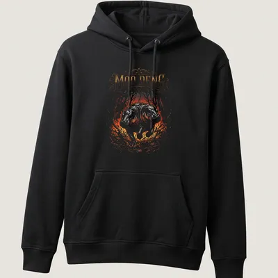 Illustration of Moo Deng with tigers in a jungle environment — printed on a unisex hoodie