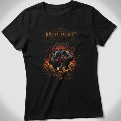 Illustration of Moo Deng with tigers in a jungle environment — printed on a women's shirt